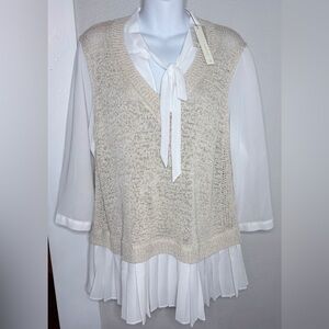 NWT Lauren Conrad Beige Knit White Layered blouse women XXL